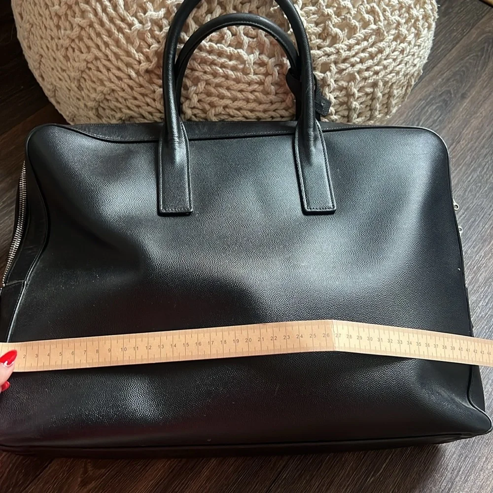 Saint Laurent Paris Black Grained Leather Briefcase Top Handle Work Bag Unisex